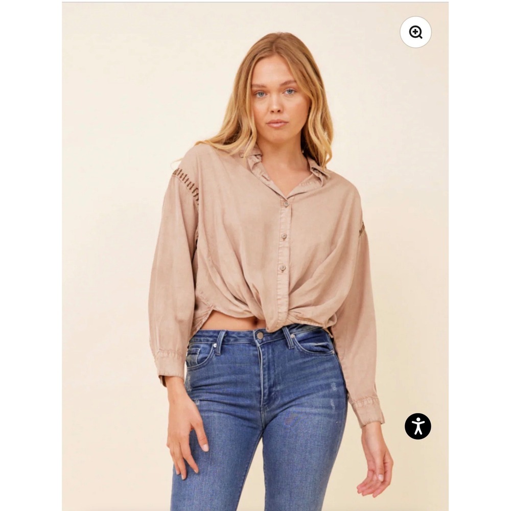 Vintage Havana Est 1954 Smal Button Top Blouse Tan Boho Chic Cottagecore Casual